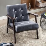 Fauteuil en cuir artificiel tapis� style vintag - fauteuil en bois naturel de bureau de chambre � coucher ...