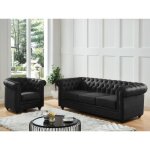 Fauteuil en cuir de buffle noir chesterfield