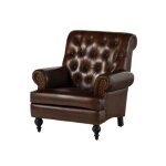 Fauteuil en cuir v�ritable marron chesterfield n� 105