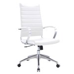 Chaise de bureau design blanche simili cuir ? dossier haut accoudoirs aluminium basculant centr� confort ...
