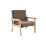 Fauteuil enfant en bois et tissu bouclette taupe. isak l 47 x p 43. 5 x h 50cm