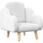 Fauteuil enfant design scandinave nuage - piètement pp aspect bois clair tissu polaire blanc Fauteuil enfant design scandinave nuage - piètement pp aspect bois clair tissu polaire blanc