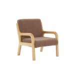 Fauteuil scandinave enfant en bois et tissu bouclette marron
