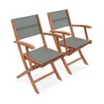 Fauteuils de jardin en bois et textil�ne - almeria kaki - 2 fauteuils pliants en bois deucalyptus huil� ...