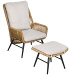 Fauteuil de jardin outsunny avec 1 repose - pieds jardin en rotin pe dossier inclinable et coussin design ...