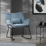 Ml - design fauteuil lounge bleu fauteuil relax avec rev�tement en lin pieds m�talliques noirs chaise ...