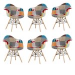 Lot de 6 chaises de salle  manger en tissu patchwork avec accoudoirs ? style eiffel vintage pieds en ...