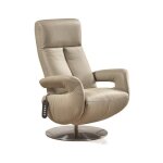 Fauteuil relax �lectrique en cuir couleur gris clair - longueur 77 x profondeur 82 x hauteur 114 cm