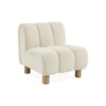 Fauteuil relax pieds arrondis en bois et tissu bouclette blanc Fauteuil relax pieds arrondis en bois et tissu bouclette blanc