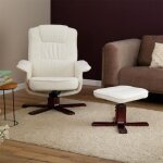 Fauteuil de relaxation en bouclette blanc charly avec repose - pieds si�ge pivotant et dossier inclinable ...