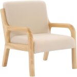 Fauteuil scandinave enfant en bois et tissu bouclette beige