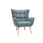 Miliboo - fauteuil scandinave en tissu vert de gris et bois clair avery