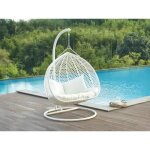 Fauteuil suspendu 2 places en r�sine tress�e - blanc et coussin beige - vahina de mylia