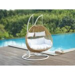 Fauteuil suspendu 2 places en r�sine tress�e - naturel clair avec coussins blancs - tillo de mylia
