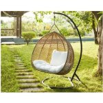 Fauteuil suspendu 2 places en r�sine tress�e - beige et coussin blanc - vahina de mylia