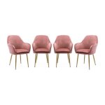 Lot de 4 fauteuils en velours vieux rose et pieds en m�tal noir. shella l 57 x p 59 x h 84. 5
