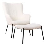 Fauteuil en tissu bouclette �cru avec repose - pieds eira