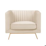 Fauteuil en velours beige et pieds en m�tal dor� - gatsby - rendez - vous d�co