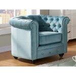 Fauteuil en velours chesterfield - bleu pastel Fauteuil en velours chesterfield - bleu pastel