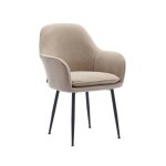 Fauteuil en velours c�tel� beige et pieds en m�tal noir mat. l 57 x p 59 x h 84. 5