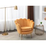 Fauteuil coquillage en velours jaune moutarde dandelion