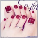 Faux ongles - v geby - 24pcs - rouge - dcor strass - art ongles tip