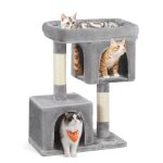 Feandrea arbre � chat colonne en sisal 2 niches 60 x 40 x 84 cm (l x l x h) gris clair
