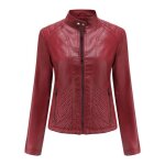 Femme blouson simili cuir col montant veste zippee slim fit couleur unie pour printemps et automne - ...