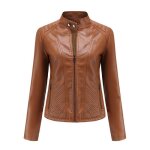 Femme blouson simili cuir col montant veste zippee slim fit couleur unie pour printemps et automne - ... Femme blouson simili cuir col montant veste zippee slim fit couleur unie pour printemps et automne - ...