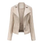 Femme blouson simili cuir col revers veste mi saison couleur unie rivet décoratif pour printemps et automne ... Femme blouson simili cuir col revers veste mi saison couleur unie rivet décoratif pour printemps et automne ...