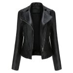 Femme blouson simili cuir col revers veste mi saison couleur unie rivet dcoratif pour printemps et automne ...