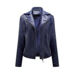 Femme blouson simili cuir slim fit printemps et automne veste zippee col revers couleur unie Femme blouson simili cuir slim fit printemps et automne veste zippee col revers couleur unie