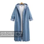 Femmes capuche casual manches longues veste en jean long manteau jean outwear pardessus