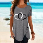 Femmes casual plus size impression o - neck manches courtes t - shirt long blouse top gris Femmes casual plus size impression o - neck manches courtes t - shirt long blouse top gris