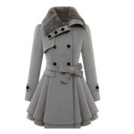 Femmes coupe - vent chaud outwear fermeture  bouton manteau asymtrique ourlet manteau - gris - m