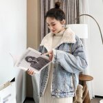 Femmes denim manteaux � manches longues col rabattu simple boutonnage femme veste hiver nouveau filles ...