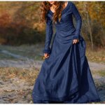 Femmes dentelle robe mdivale renaissance dress gothique costume princesse manche longue col round slim ...