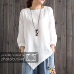 Femmes d�t� lin cru coton chemise � manches longues blouse ample t casual top