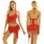 Ensemble danse du ventre frang jupe paillette haut soutien - gorge brillant rouge - femme