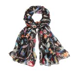 Femme foulard imprime floral grande echarpe chle ultra - lger respirant elgant cadeau 180 * 70cm noir ...