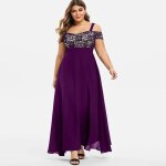 Femmes grande taille paule froide dentelle florale maxi soire soire camisole robe longue robe grande ...
