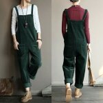 Femmes hiver automne vintage salopette en velours ctel sangle combinaisons sans manches salopette vert ...