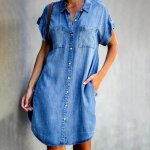 Robe en jean pour femme à manches courtes - grande taille - décontractée - boutonnée Robe en jean pour femme à manches courtes - grande taille - décontractée - boutonnée