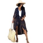 Paréo longue cardigan robe de plage femme - bleu - taille unique Paréo longue cardigan robe de plage femme - bleu - taille unique