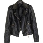 Veste perfecto courte en simili cuir pour femme - guocu - noir - col  revers - fermeture clair - poches ...