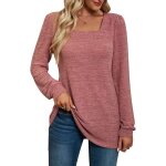 Pull femme col carr dcontract sweater tricot rose - classique et confortable