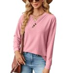 Femme pull col v avec boutons manches longues pullover lâche tops couleur unie pour printemps et automne ... Femme pull col v avec boutons manches longues pullover lâche tops couleur unie pour printemps et automne ...