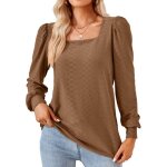Femme pull manches longues col carr casual pullover lche tops couleur unie pour printemps et automne ...