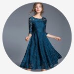 Femme robe 2018 printemps nouveau rond col slim fit amincissant mi - longue dentelle