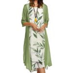Femmes robe en ensemble de deux pices demi manche imprim floral col rond europe et amrique dress vert ...